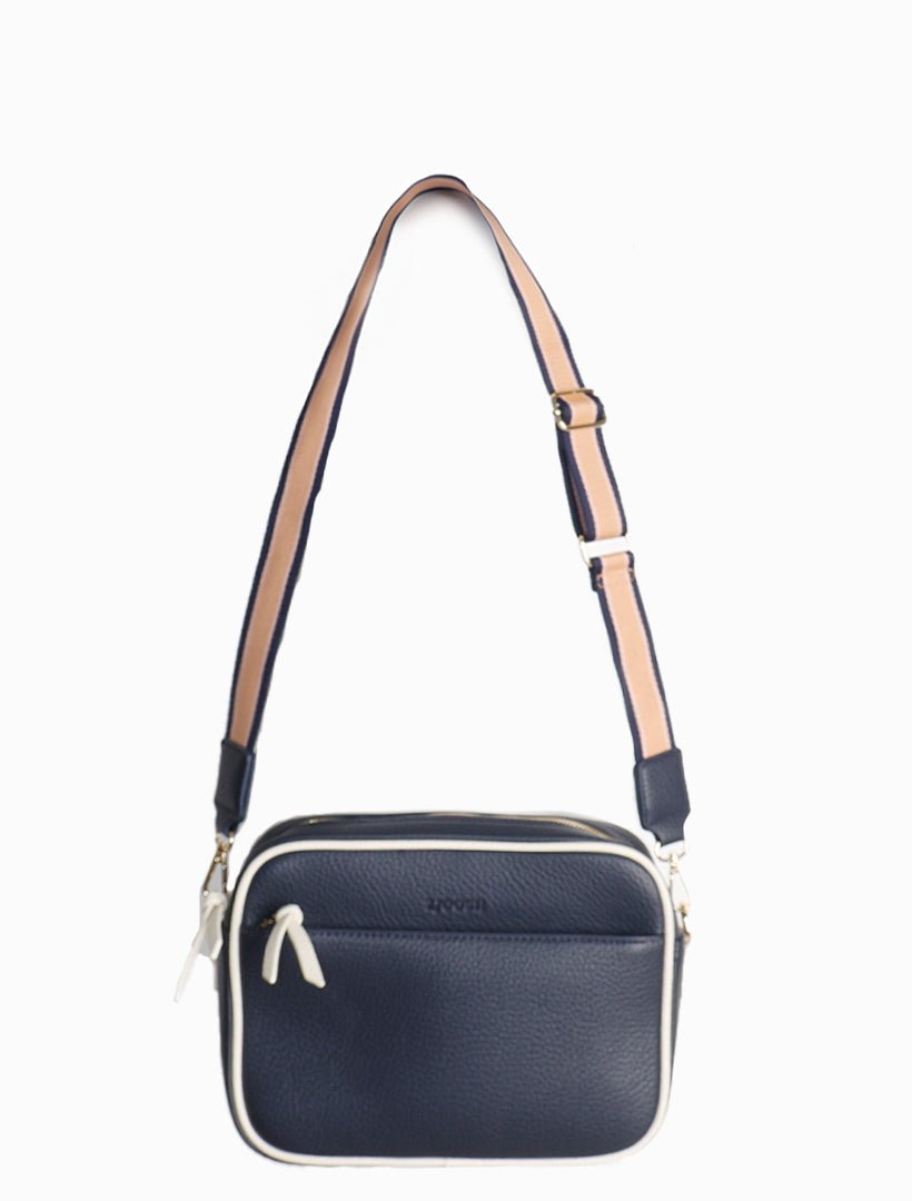Leah Cross Body Bag Dual Tone Navy White - Zjoosh