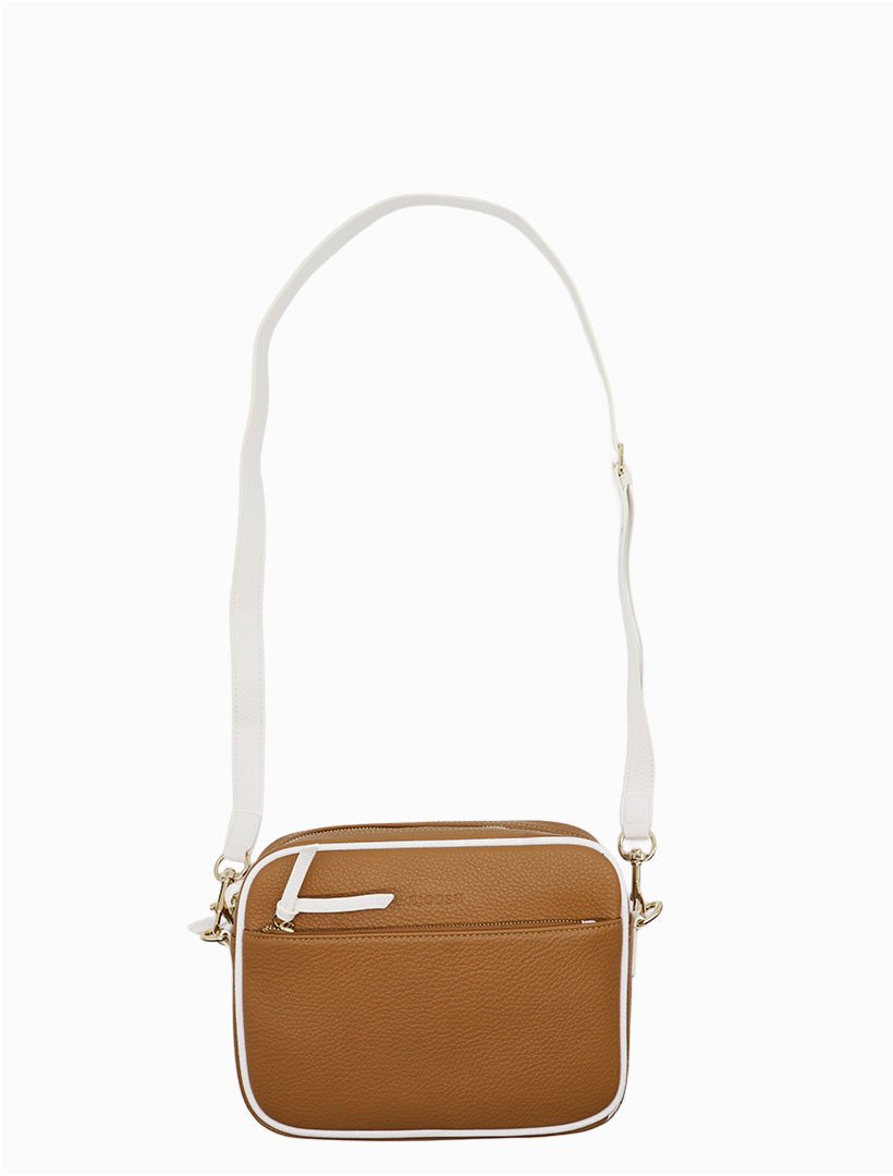 Leah Cross Body Bag Dual Tone Tan White - Zjoosh
