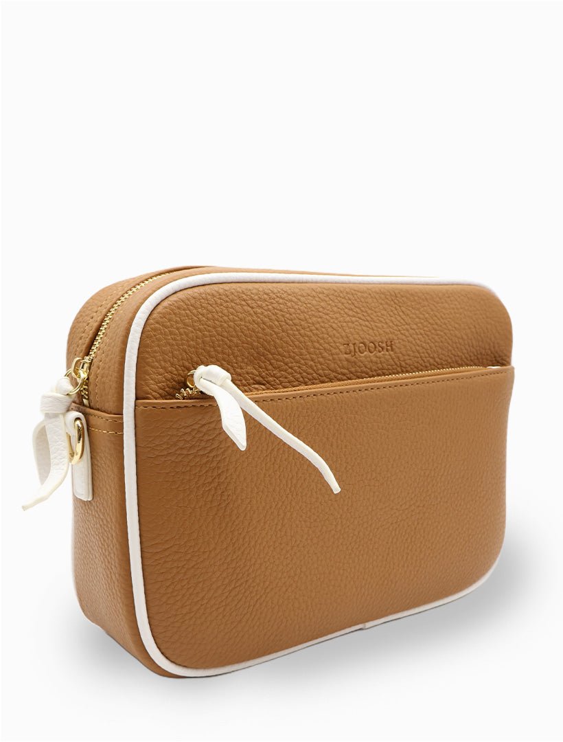 Leah Cross Body Bag Dual Tone Tan White - Zjoosh