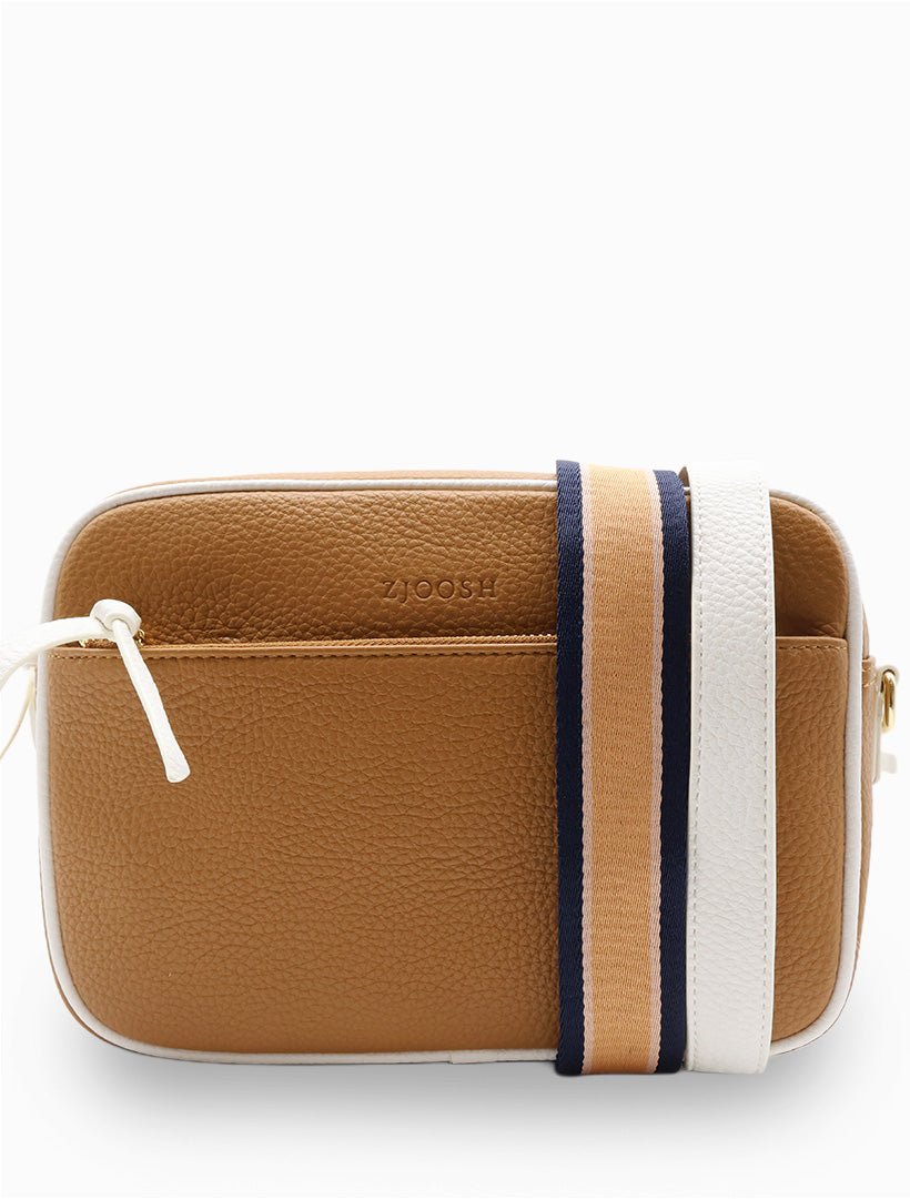 Leah Cross Body Bag Dual Tone Tan White - Zjoosh