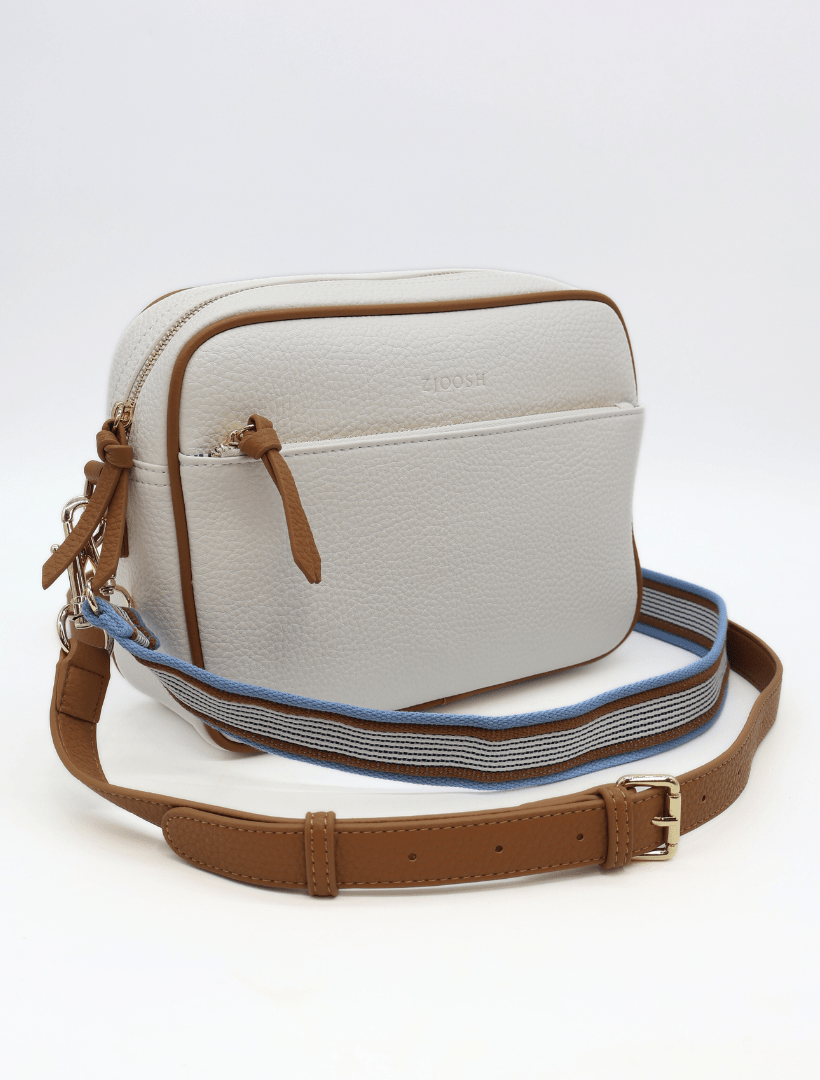 Leah Cross Body Bag Dual Tone White Tan - Zjoosh