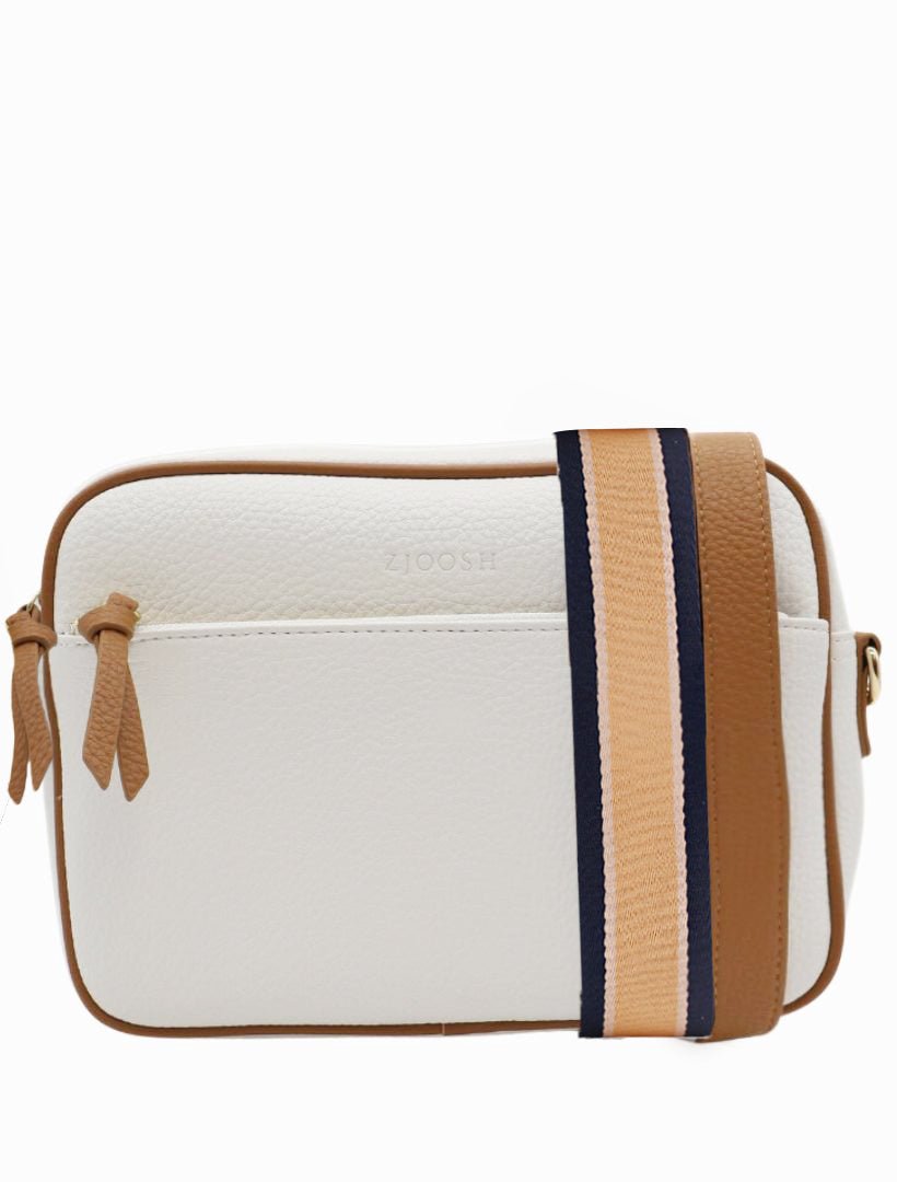 Leah Cross Body Bag Dual Tone White Tan - Zjoosh