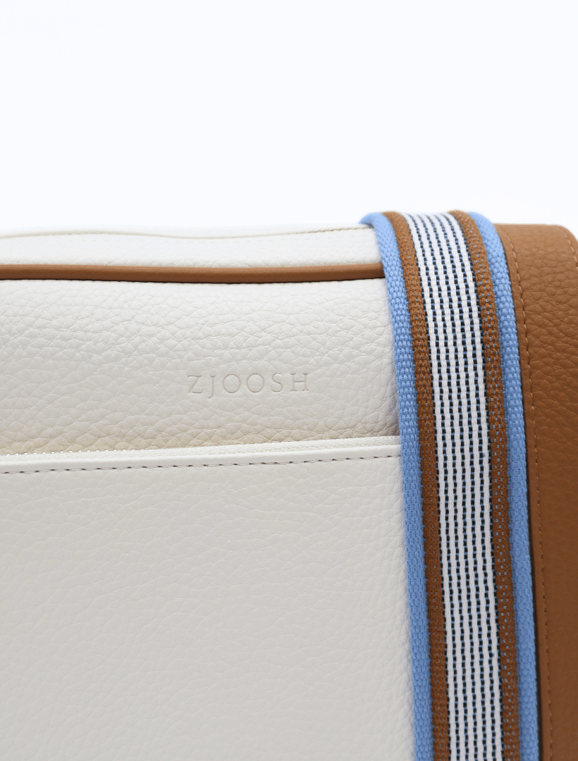 Leah Cross Body Bag Dual Tone White Tan - Zjoosh