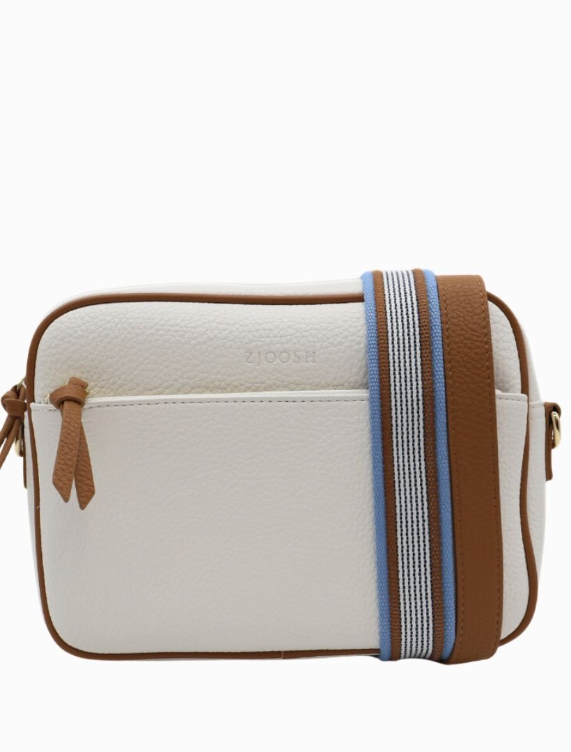 Leah Cross Body Bag Dual Tone White Tan - Zjoosh