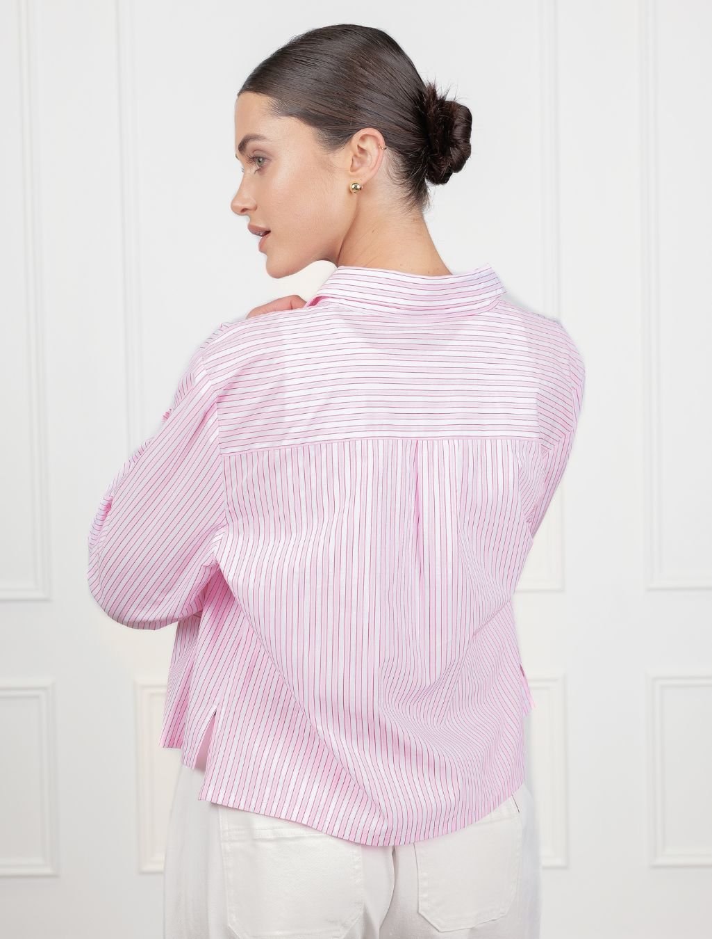 Leigh Cropped Stripe Shirt Pink - FINAL SALE - Zjoosh