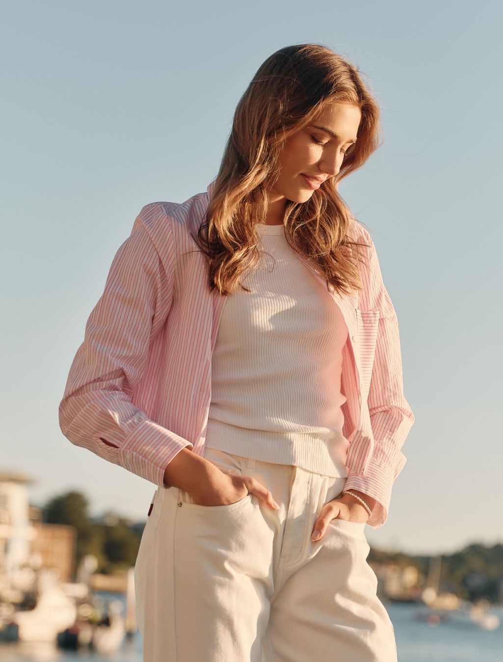 Leigh Cropped Stripe Shirt Pink - FINAL SALE - Zjoosh
