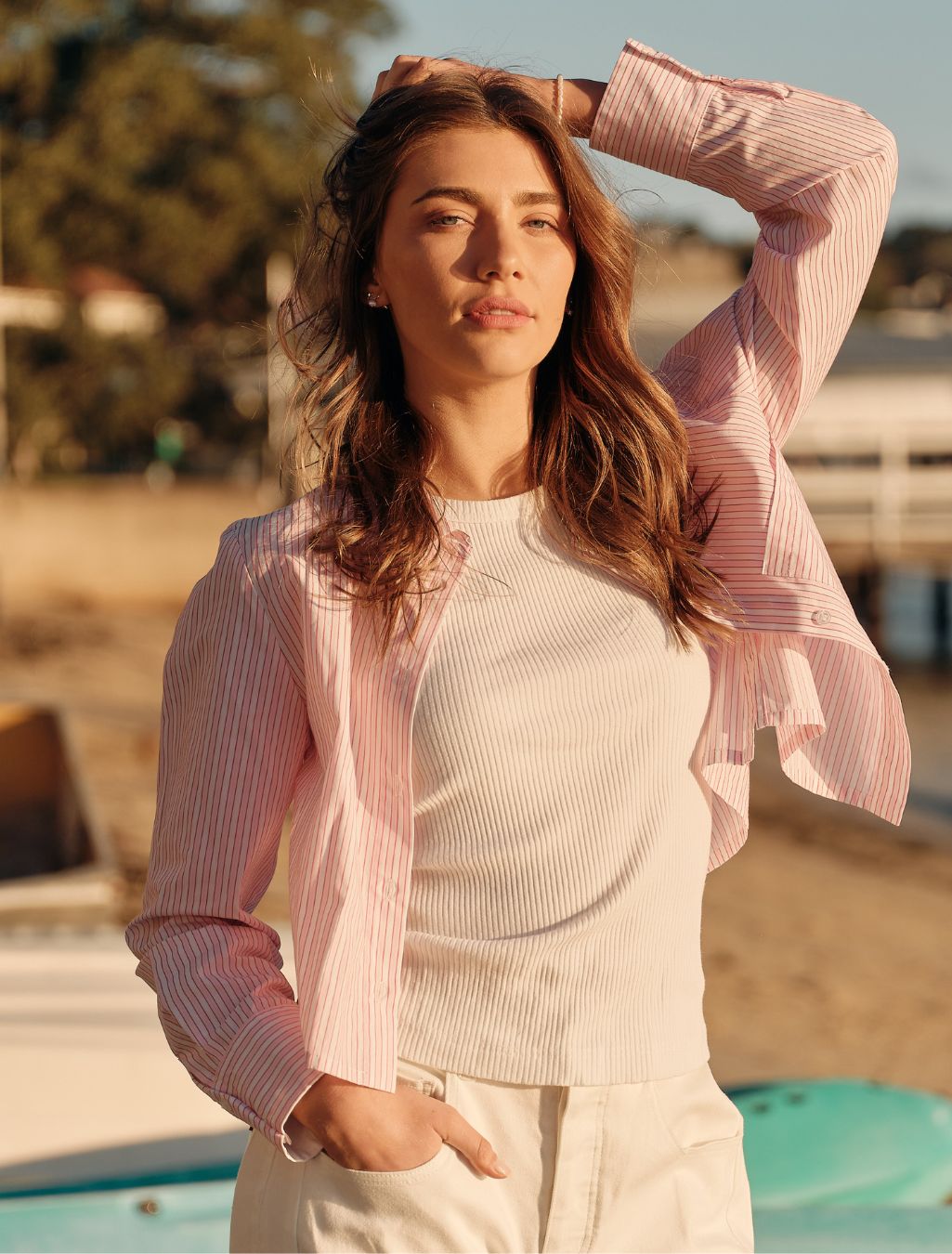 Leigh Cropped Stripe Shirt Pink - FINAL SALE - Zjoosh