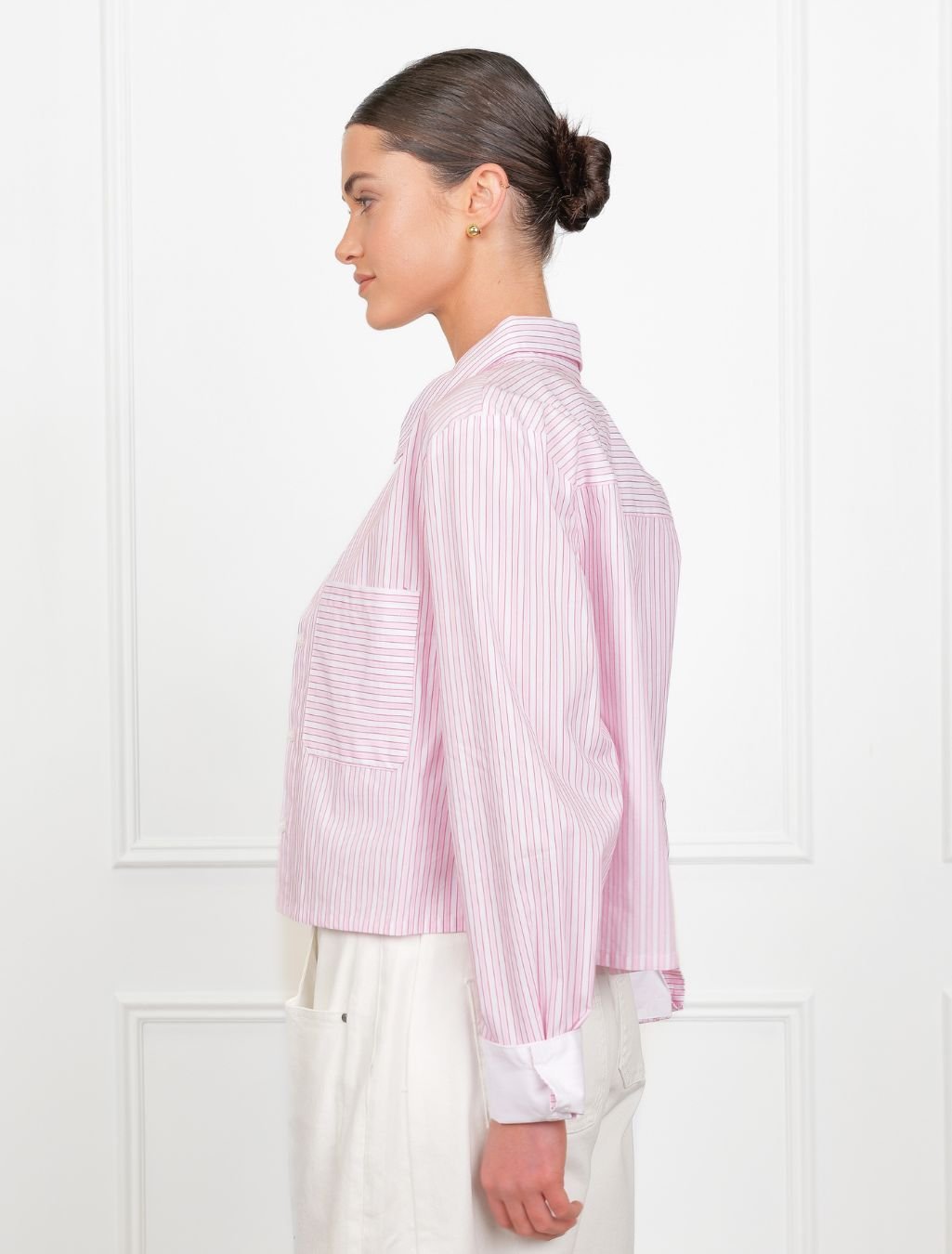 Leigh Cropped Stripe Shirt Pink - FINAL SALE - Zjoosh