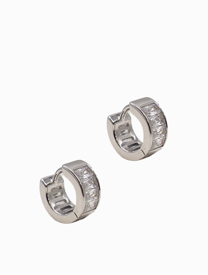 Lucienne Baguette Huggie Hoops Rhodium - Zjoosh