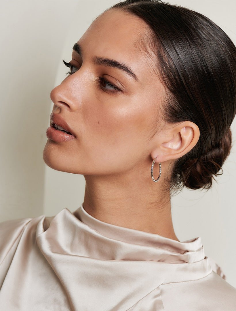 Lucienne Bamboo Hoops Rhodium - Zjoosh