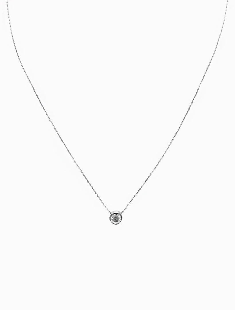 Lucienne Bezel Set Pendant Necklace Rhodium - Zjoosh