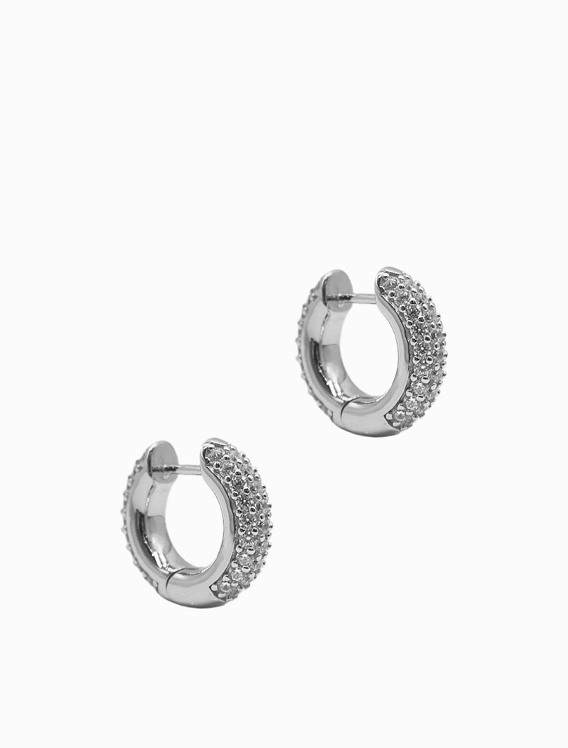 Lucienne Crusted Crystal Hoops Rhodium - Zjoosh