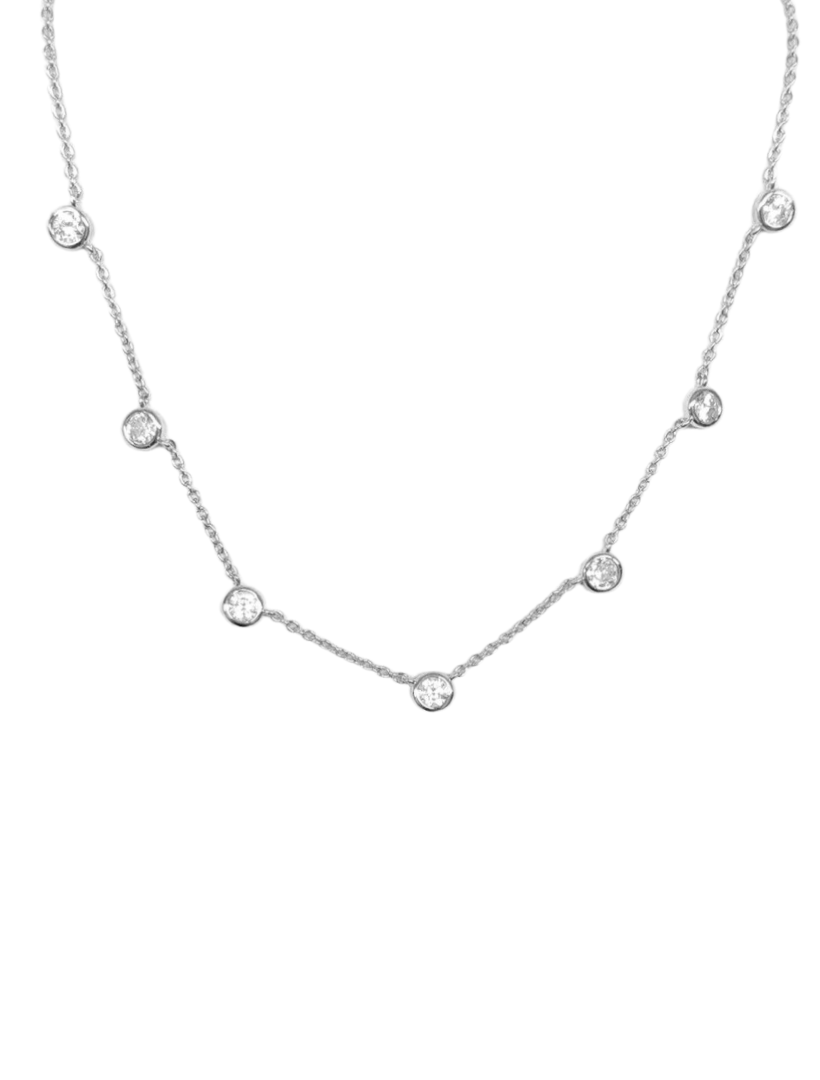 Lucienne Cubic Zirconia Spaced Necklace Rhodium - Zjoosh