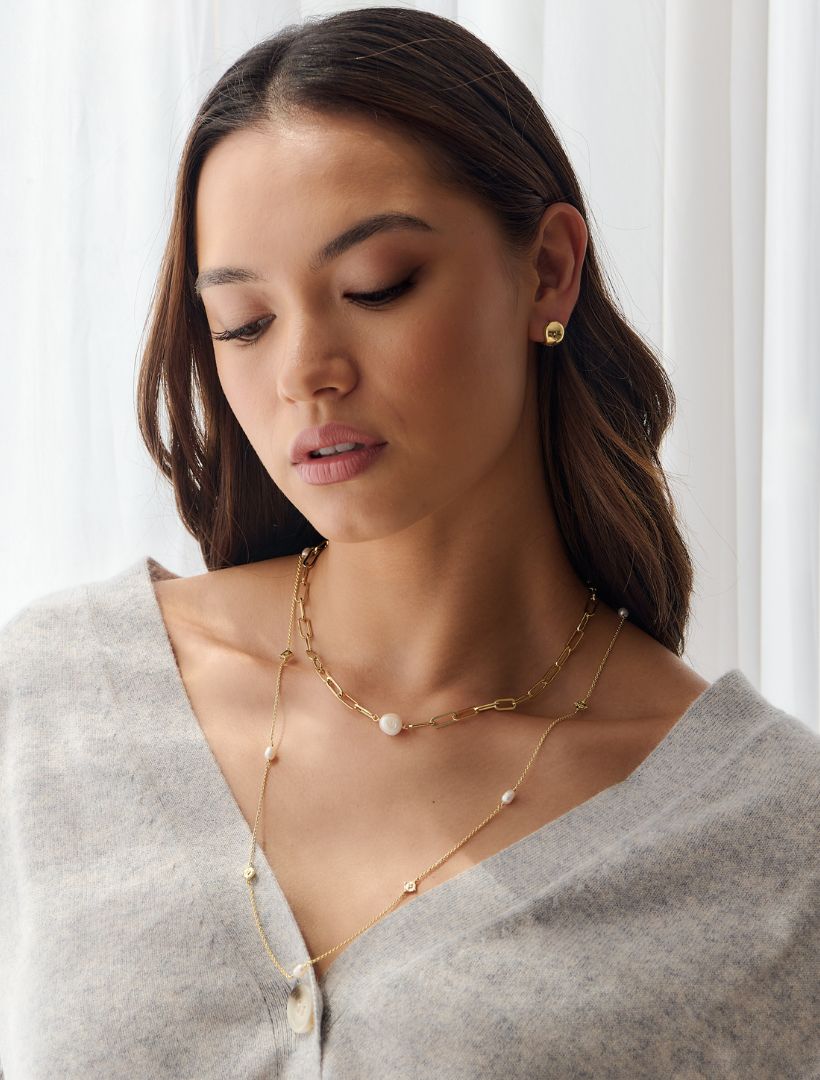 Lucienne Disk and Pearl Necklace Long Gold - Zjoosh