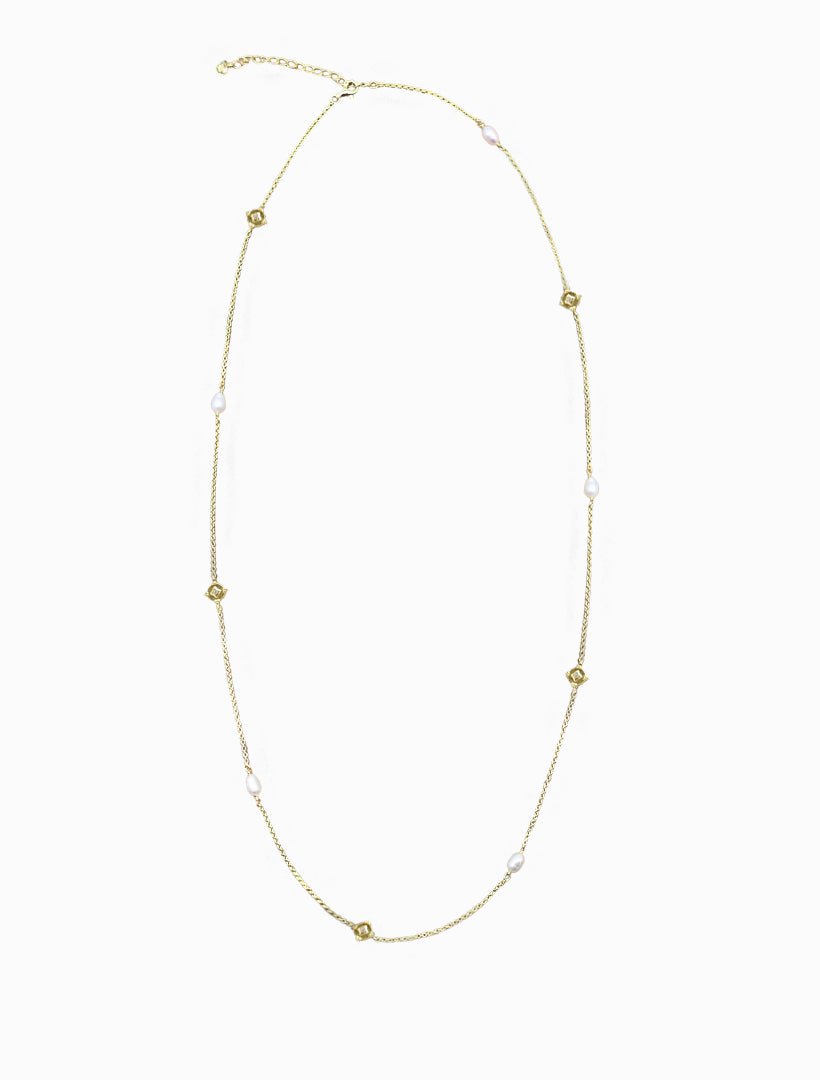 Lucienne Disk and Pearl Necklace Long Gold - Zjoosh