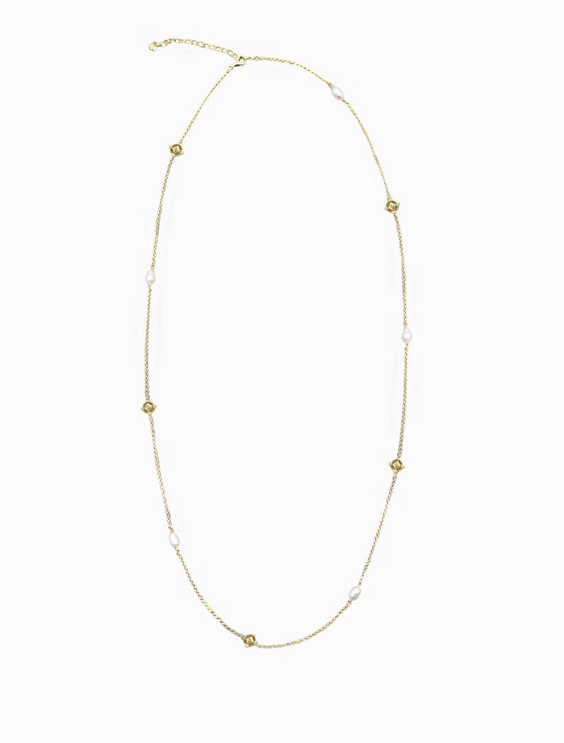 Lucienne Disk and Pearl Necklace Long Gold - Zjoosh