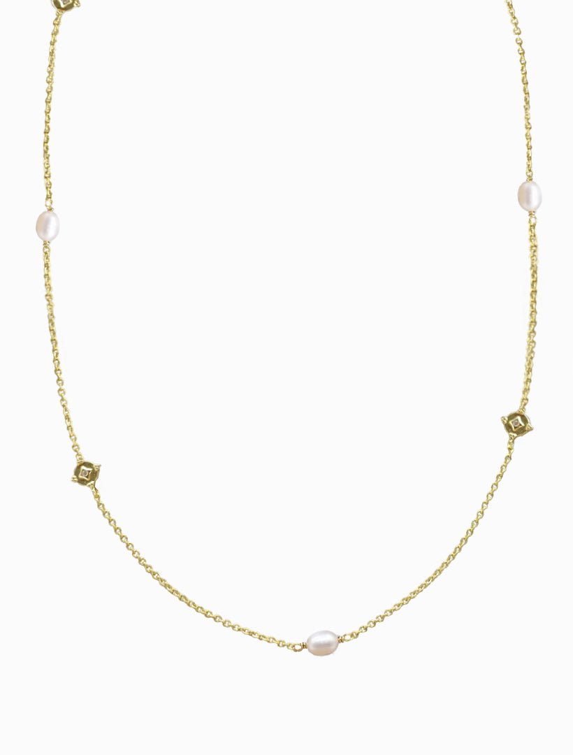 Lucienne Disk and Pearl Necklace Long Gold - Zjoosh