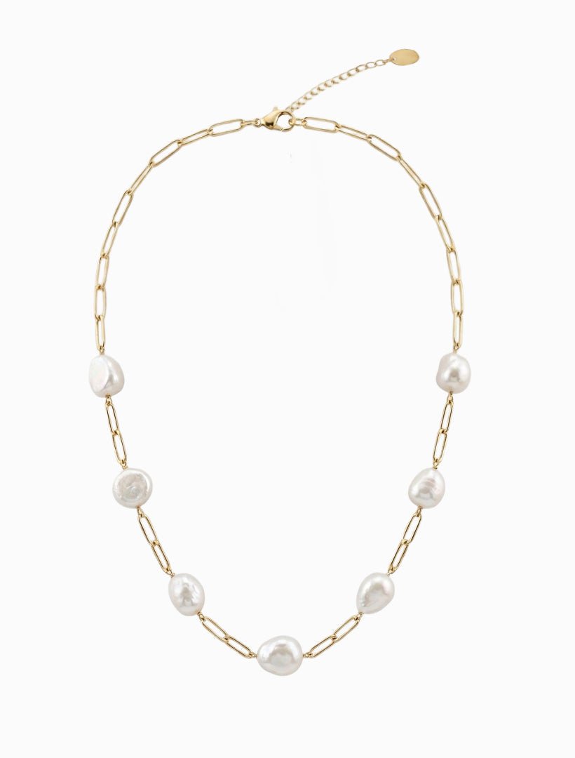 Lucienne Freshwater Pearl Chain Necklace Gold - Zjoosh