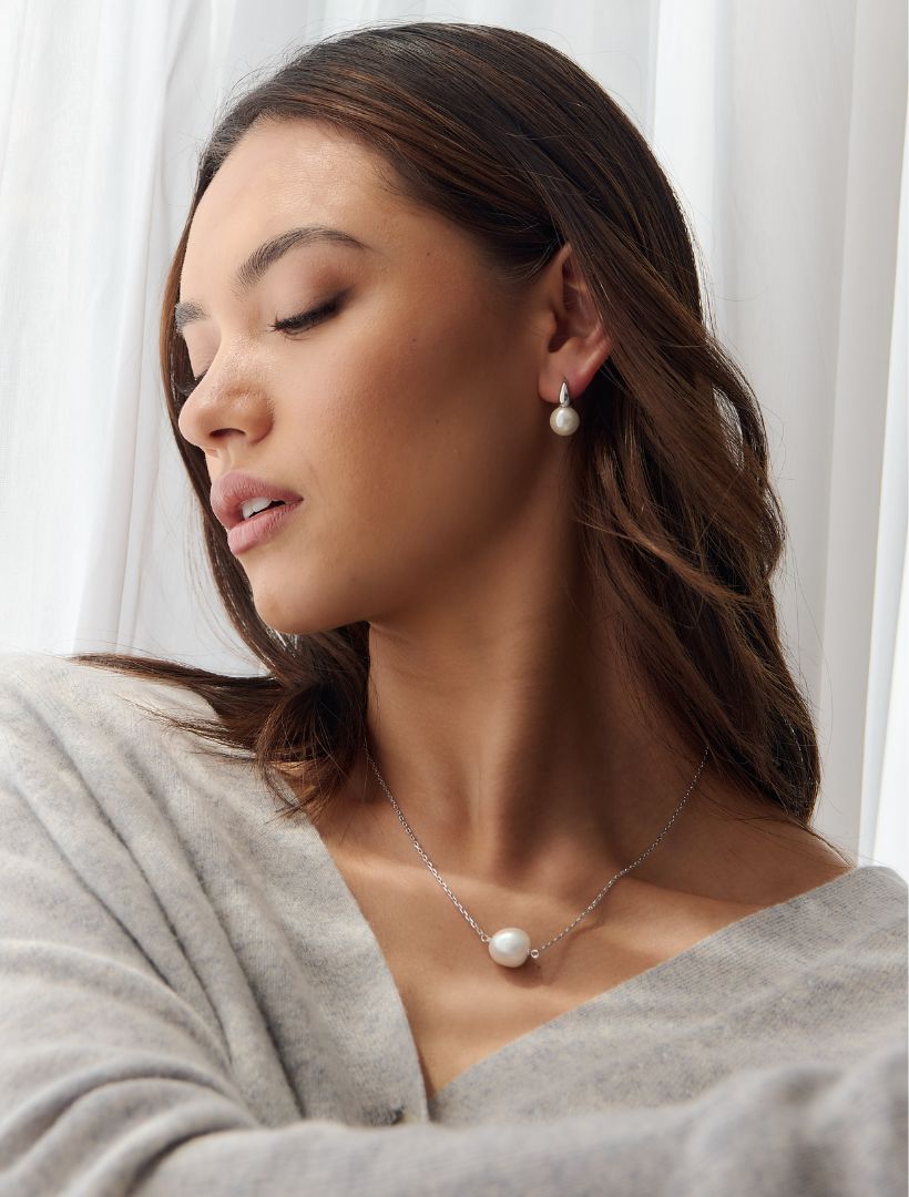 Lucienne Freshwater Pearl on Chain 925 Rhodium - Zjoosh