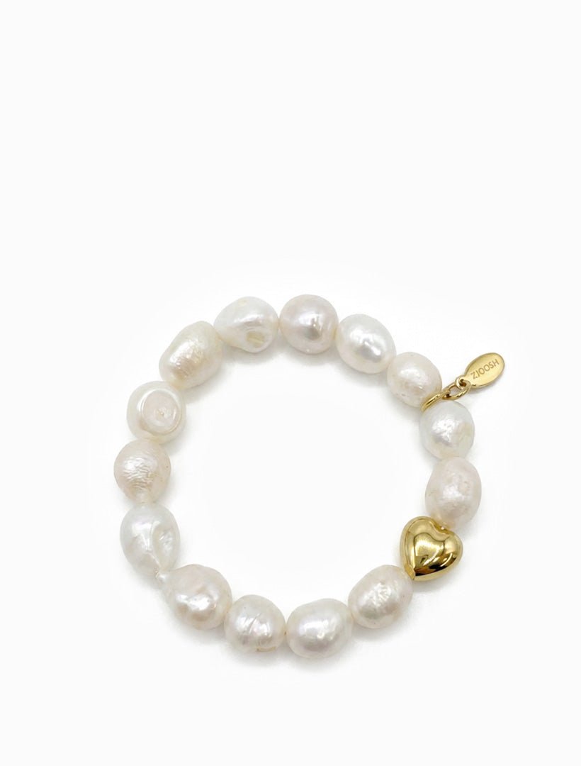 Lucienne Heart and Pearl Bracelet Large Gold - Zjoosh