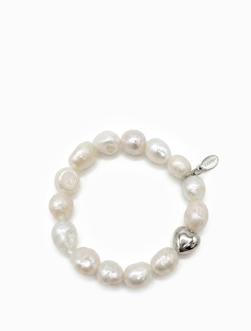 Lucienne Heart and Pearl Bracelet Large Silver - Zjoosh