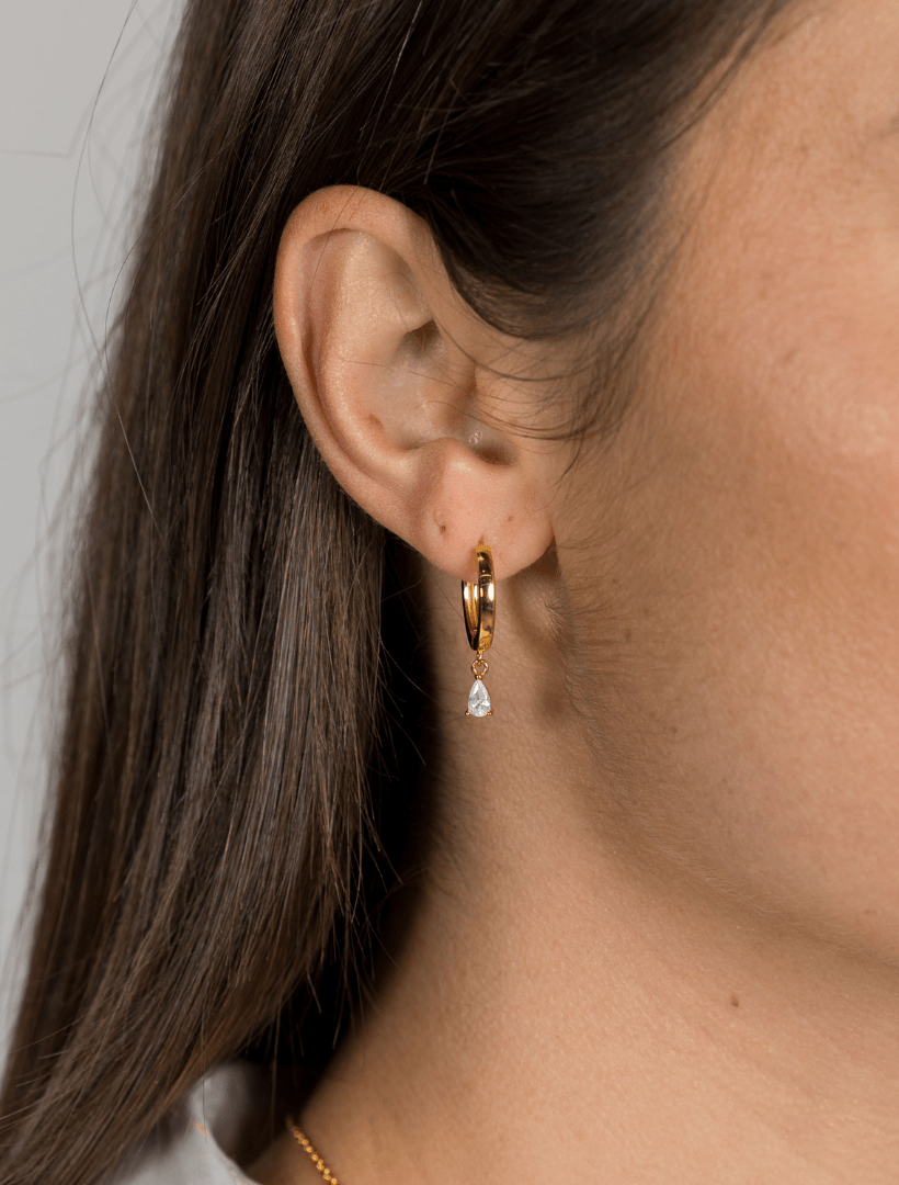 Lucienne Hoops with Cubic Zirconia Drop Gold - Zjoosh