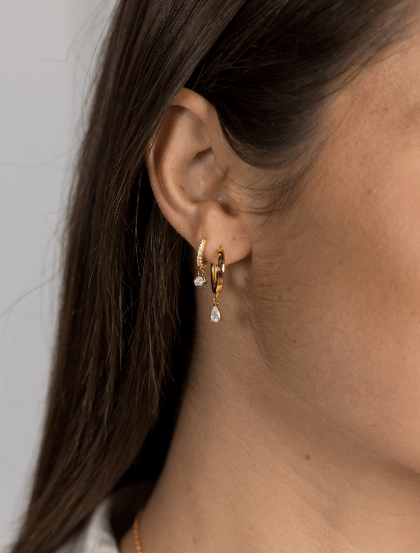 Lucienne Hoops with Cubic Zirconia Drop Gold - Zjoosh