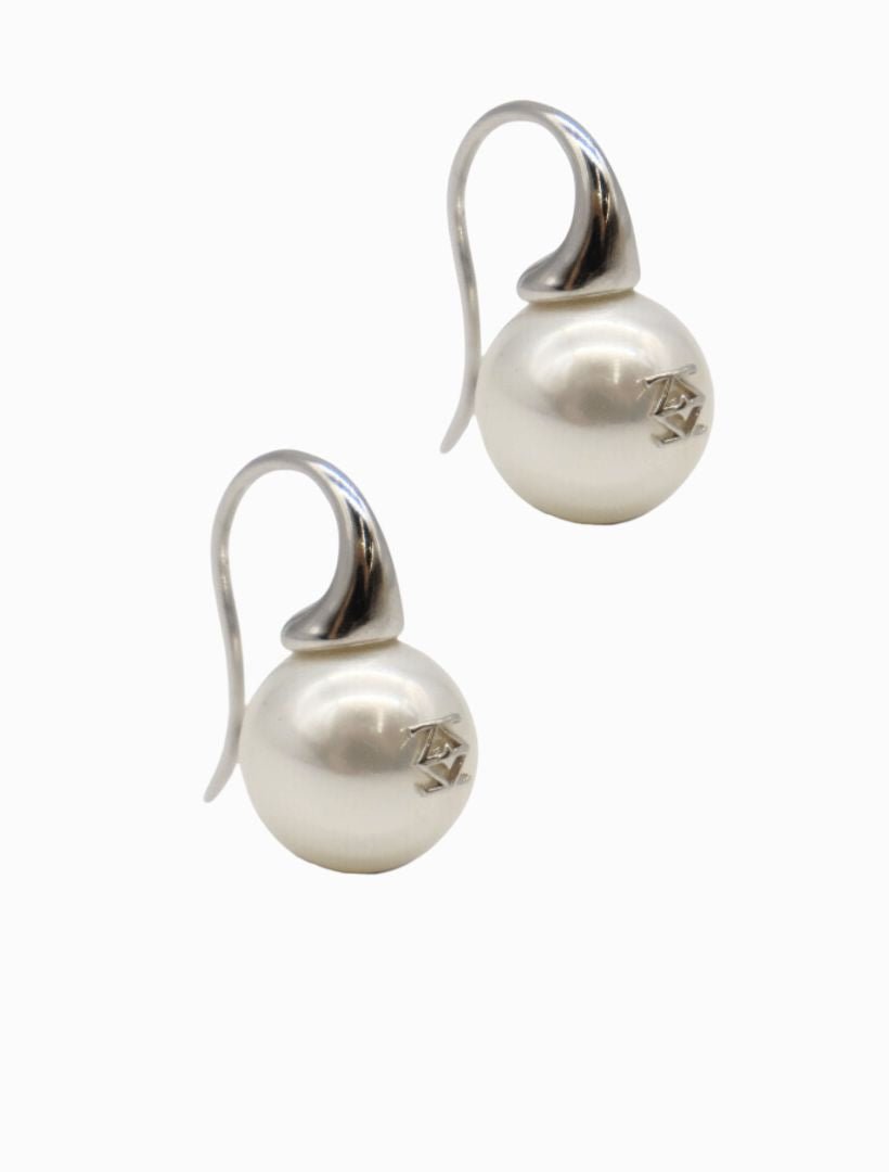 Lucienne Insignia Pearl Hooks Rhodium - Zjoosh