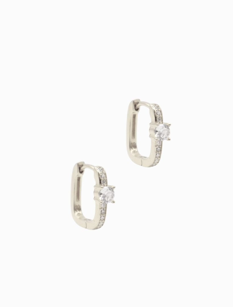Lucienne Oblong Cubic Zirconia Hoops Rhodium - Zjoosh