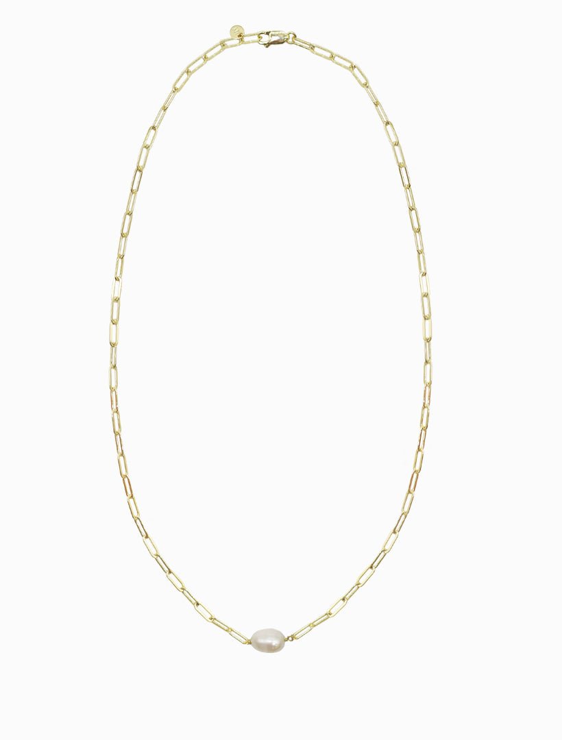 Lucienne Paper Clip and Pearl Necklace Gold - Zjoosh