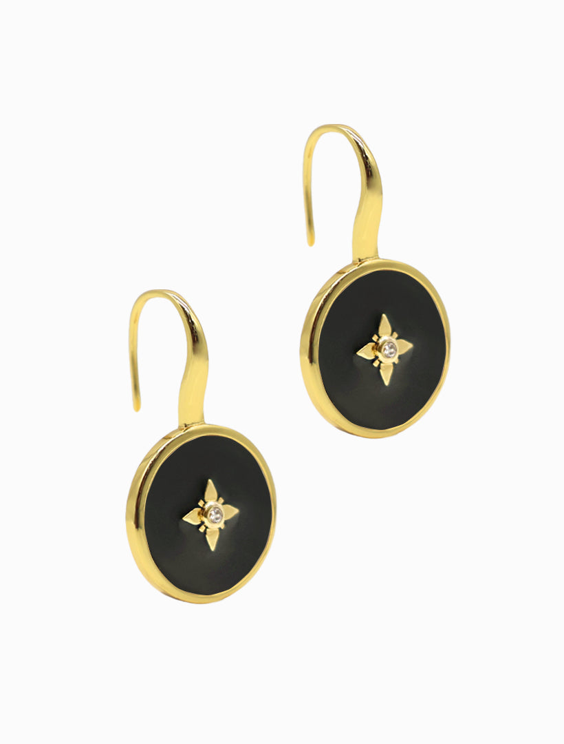 Lucienne Enamel and Crystal Hook Earring Black - Zjoosh