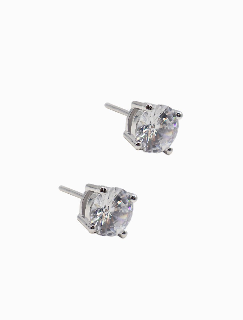 Lucienne Sterling Silver Round Crystal Studs 7mm - Zjoosh