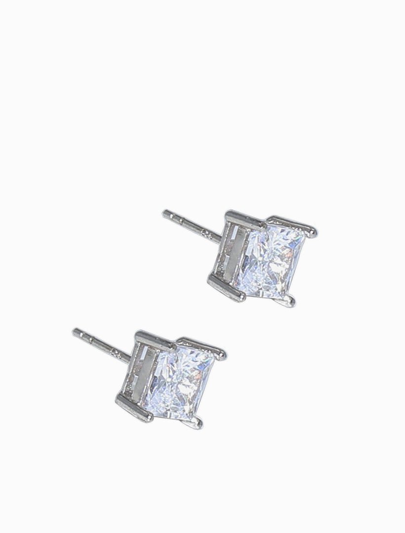 Lucienne Sterling Silver Square CZ Studs 7mm - Zjoosh