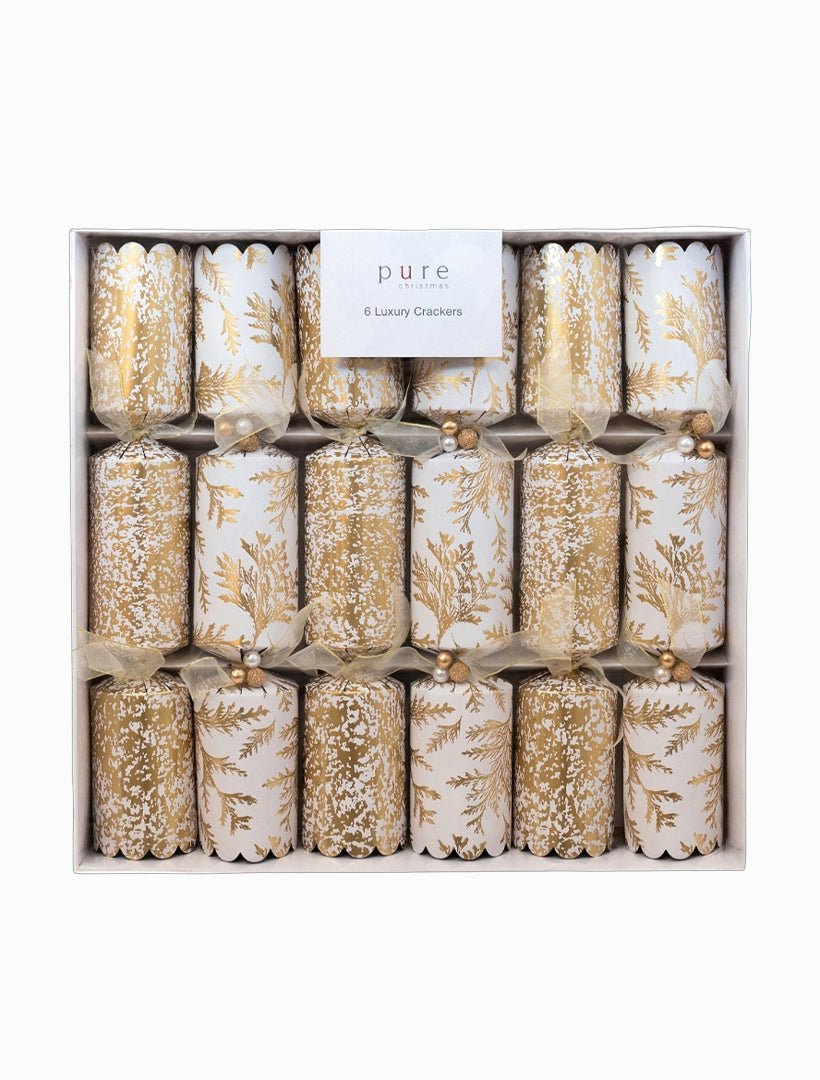 Luxury Cracker White With Gold Fern Foil (Pack of 6) - Zjoosh