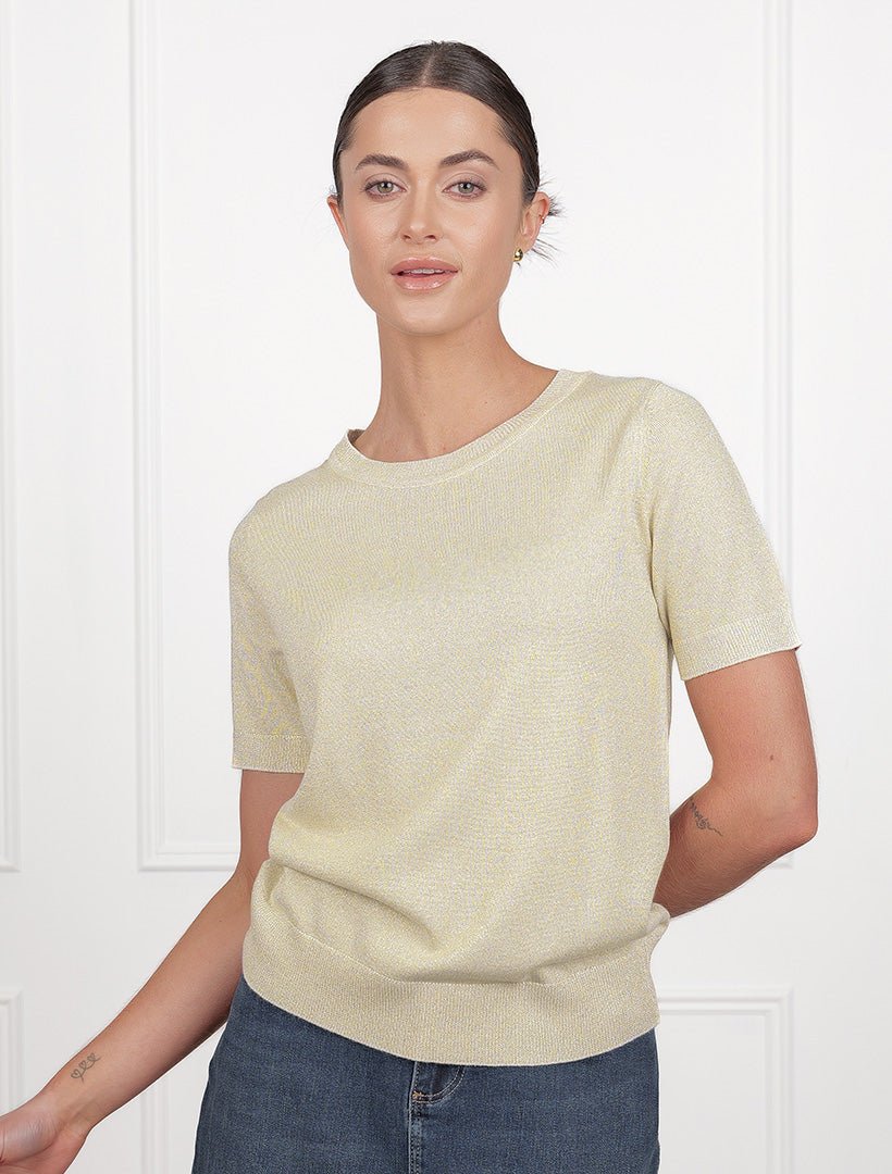 Melanie Short Sleeve Sparkle Knit Gold - Zjoosh