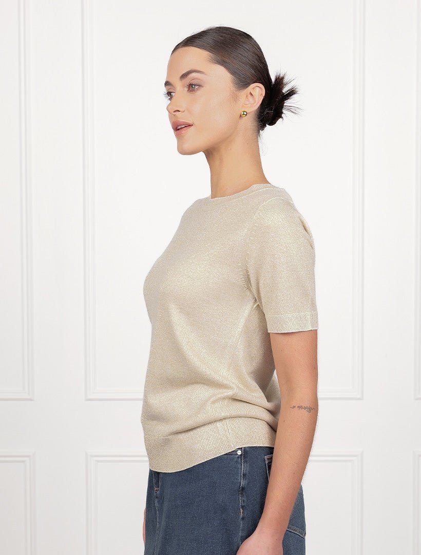 Melanie Short Sleeve Sparkle Knit Gold - Zjoosh