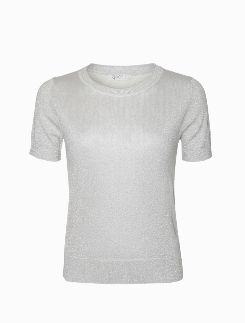 Melanie Short Sleeve Sparkle Knit Silver - Zjoosh