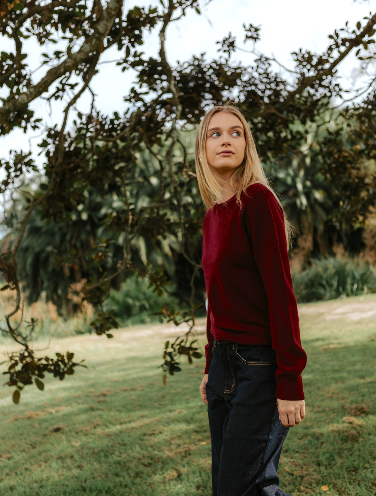 Melissa Cashmere Long Sleeve Knit Burgundy - Zjoosh