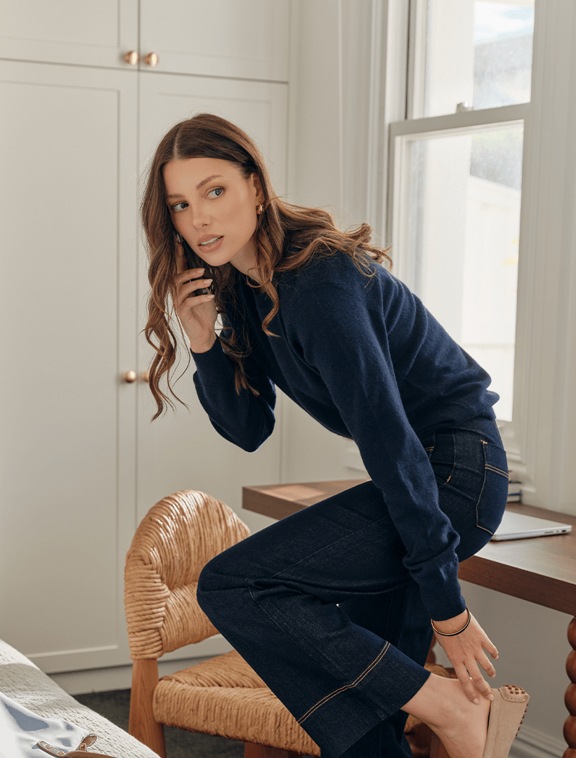 Melissa Cashmere Long Sleeve Knit Navy - Zjoosh