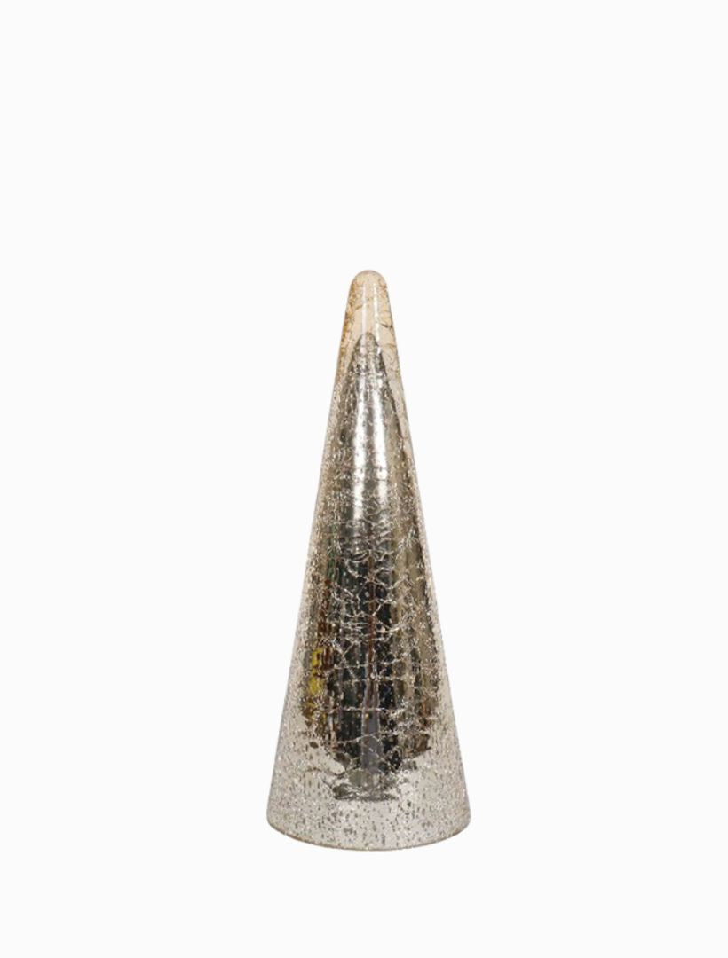 Mercury Glass Led Cone Tree Gold Small