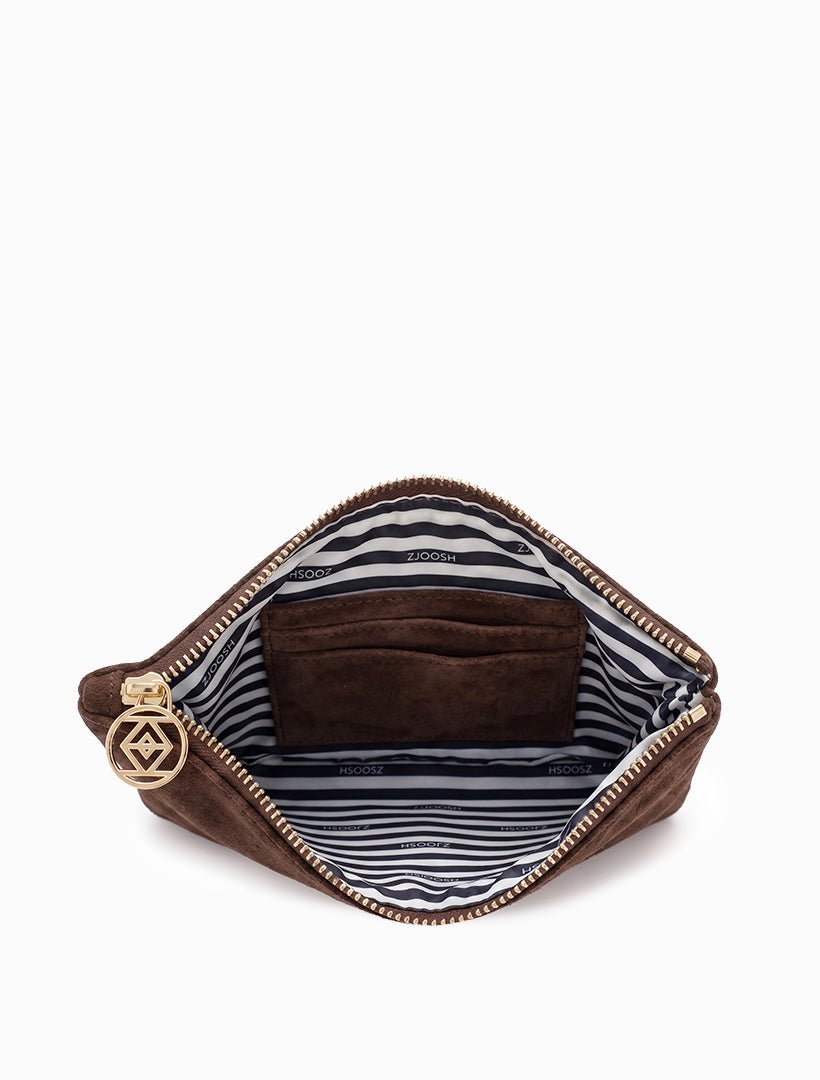 Mia Eco Suede Clutch Chocolate - Zjoosh