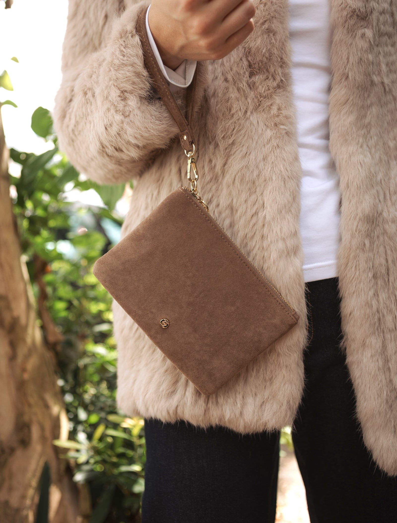 Mia Eco Suede Clutch Tan - Zjoosh