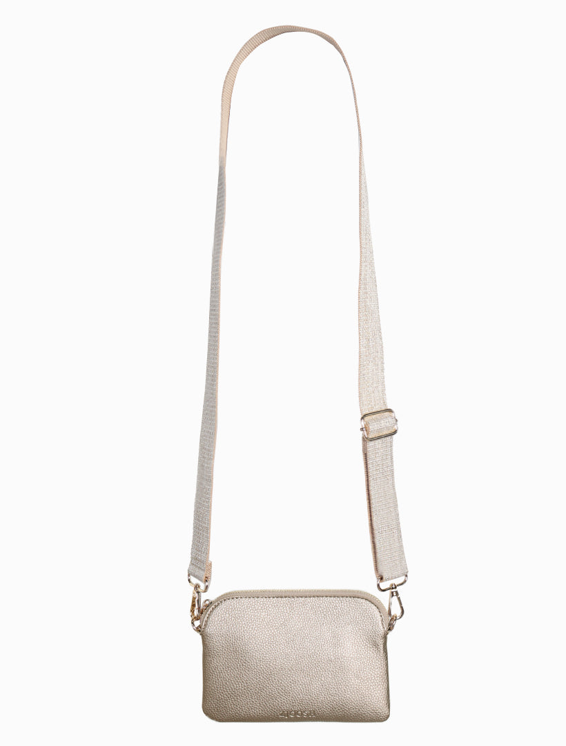 Front view - mini cross body bag gold