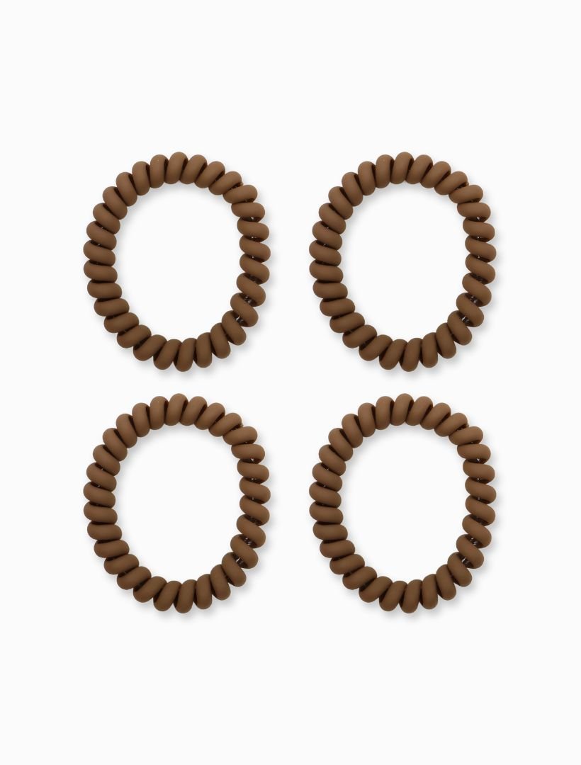 Mocha Spiral Hair Ties Pack of 4 - Zjoosh