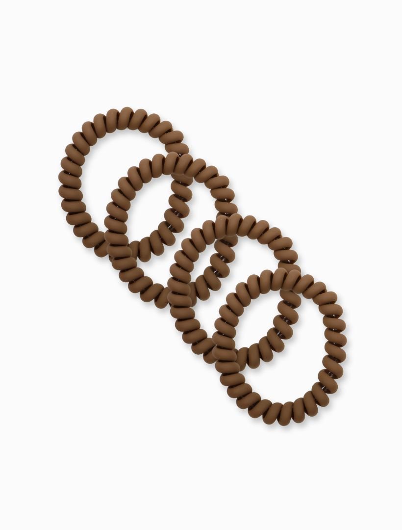 Mocha Spiral Hair Ties Pack of 4 - Zjoosh