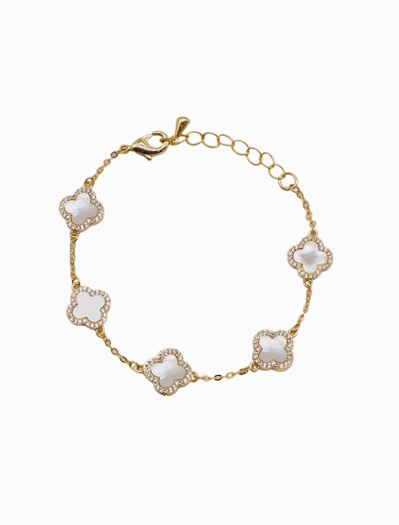 Mother Of Pearl Clover Bracelet White - Zjoosh