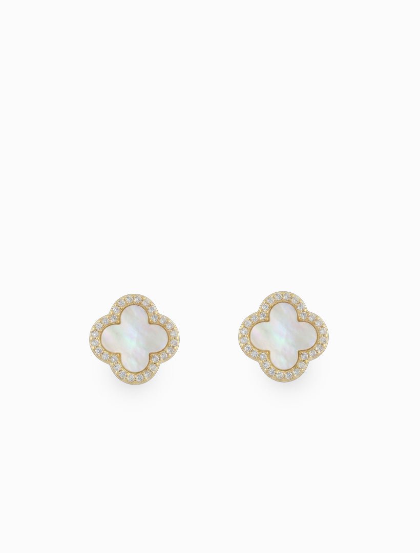 Mother of Pearl Clover Clip Ons Gold - Zjoosh