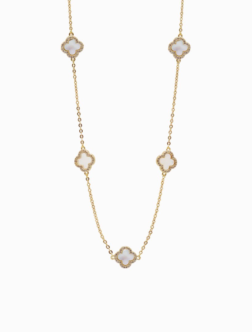 Mother Of Pearl Clover Necklace White - Zjoosh