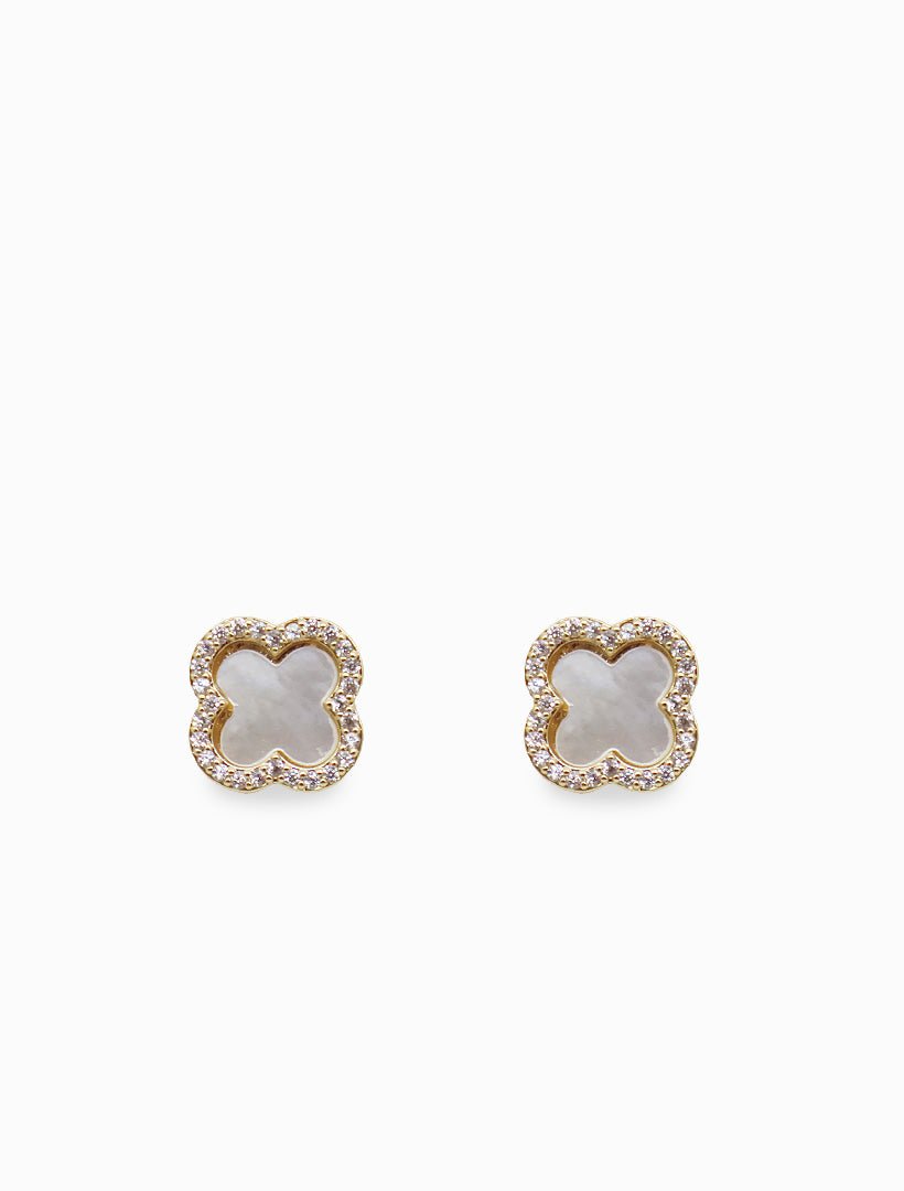Mother of Pearl Clover Studs White - Zjoosh