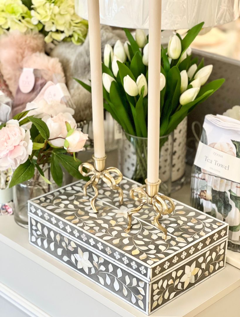 Mother Of Pearl Box Floral Taupe - Zjoosh